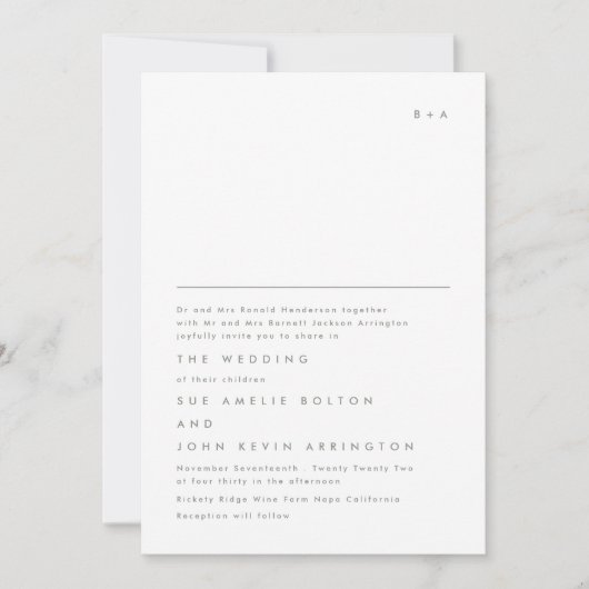 Einfache Elegante Monogram Sage Green Wedding Einladung (Vorderseite)