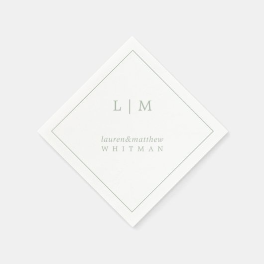 Einfache Elegante Monogram Sage Green Wedding Serviette (Ecke)