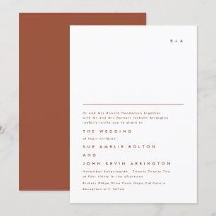 Einfache elegante Monogram Terracotta White Weddin Einladung