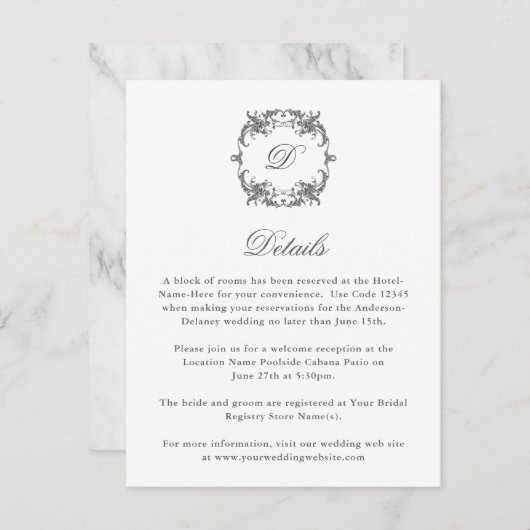 Einfache elegante Monogramm in barocken Rahmen Det Begleitkarte (Vorne/Hinten)