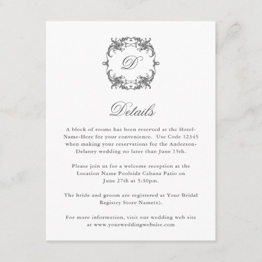 Einfache elegante Monogramm in barocken Rahmen Det Begleitkarte (Vorderseite)