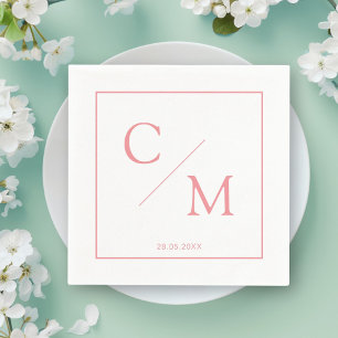 Einfache elegante Monogramm weiße rosa Servietten