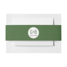 Einfache, elegante Moos-Grüne Initialen Hochzeit Einladungsbanderole