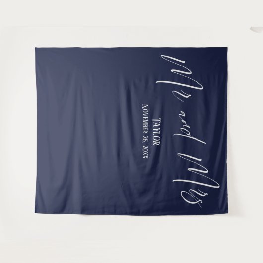 Einfache Elegante Mr. and Mrs Navy Foto Backdrop Wandteppich (Vorderseite (Horizontal))