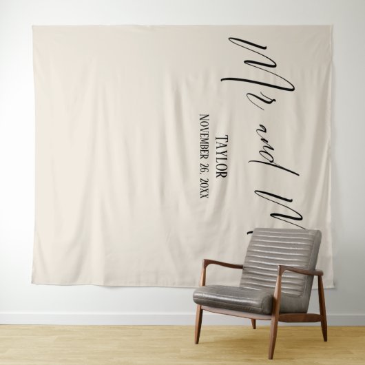 Einfache Elegante Mr. und Mrs. Cream Foto Hintergr Wandteppich (Beispiel (Horizontal))