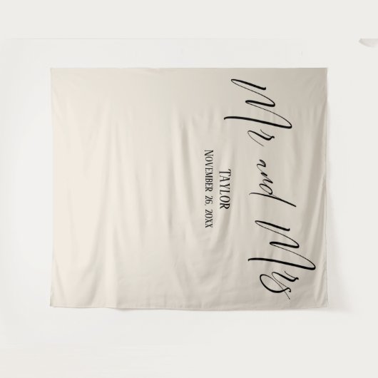 Einfache Elegante Mr. und Mrs. Cream Foto Hintergr Wandteppich (Vorderseite (Horizontal))