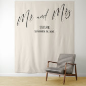 Einfache Elegante Mr. und Mrs. Cream Foto Hintergr Wandteppich (Beispiel)