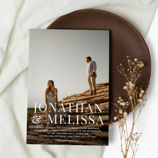 Einfache, elegante, muffige Typografie-Foto Hochze Einladung