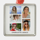 Einfache elegante Multi-Foto-Personalisierte Bezei Ornament Aus Metall (Vorne)