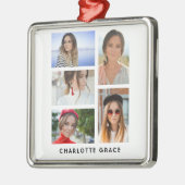 Einfache elegante Multi-Foto-Personalisierte Bezei Ornament Aus Metall (Links)