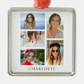 Einfache elegante Multi-Foto-Personalisierte Bezei Ornament Aus Metall (Vorne)