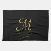 Einfache, elegante Name Schwarz und Gold Monogram Geschirrtuch (Horizontal)