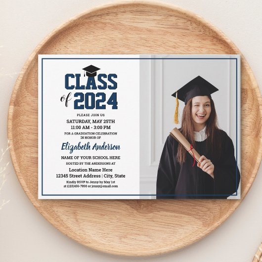 Einfache Elegante Navy Blue Graduate Foto Abschlus Einladung