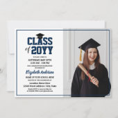 Einfache Elegante Navy Blue Graduate Foto Abschlus Einladung (Vorderseite)