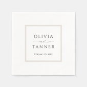 Einfache, elegante, neutrale Beige und Weiße Hochz Serviette (Vorderseite)