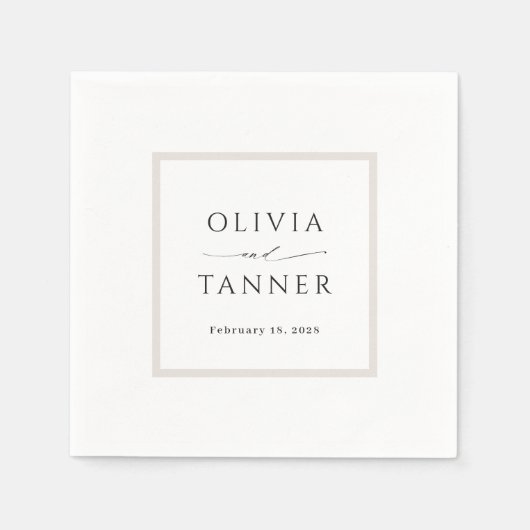 Einfache, elegante, neutrale Beige und Weiße Hochz Serviette (Vorderseite)