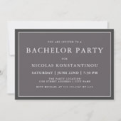 Einfache, elegante, neutrale dunkelgraue Bachelor- Einladung (Vorderseite)