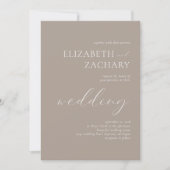 Einfache Elegante neutrale Taupe White Script Hoch Einladung (Vorderseite)