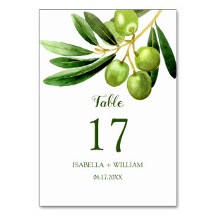 Einfache Elegante Olive Boho Sommergarten Hochzeit Tischnummer