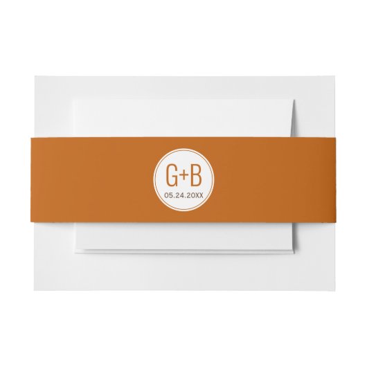 Einfache, elegante orange Initialen Hochzeit Einladungsbanderole (Vorderseite Beispiel)