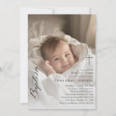 Einfache, elegante Overlay-Foto-Taufe Junge oder M Einladung (Vorderseite)