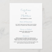 Einfache, elegante, pastellblaue Hochzeitmenü Menükarte (Vorderseite)