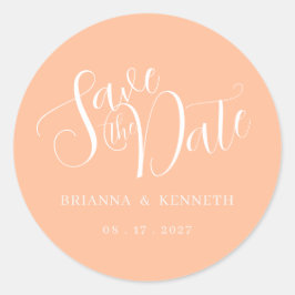 Einfache elegante Peach Wedding Save the Date Runder Aufkleber