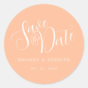 Einfache elegante Peach Wedding Save the Date Runder Aufkleber
