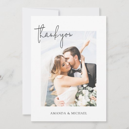 Einfache, elegante Personalisierte Foto Hochzeit Dankeskarte (Vorderseite)