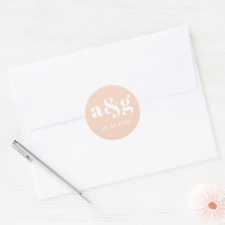 Einfache, elegante, pfirsichrosa Hochzeit Runder Aufkleber
