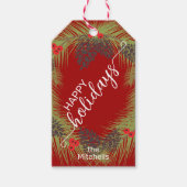 Einfache, elegante Pinecones dunkelrot und weiß Geschenkanhänger (Vorderseite)