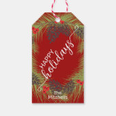 Einfache, elegante Pinecones dunkelrot und weiß Geschenkanhänger (Rückseite)