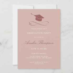 Einfache Elegante Pink Grad Cap Party Abschluss Einladung