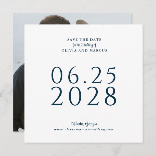 Einfache Elegante Platz Save the Date mit Foto (Vorne/Hinten)