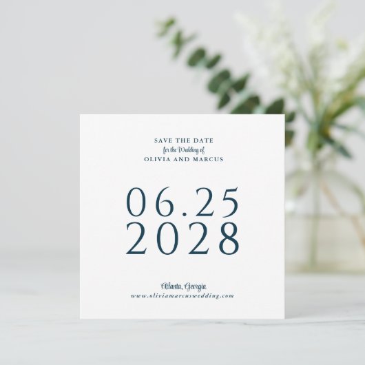Einfache Elegante Platz Save the Date mit Foto (Stehend Vorderseite)