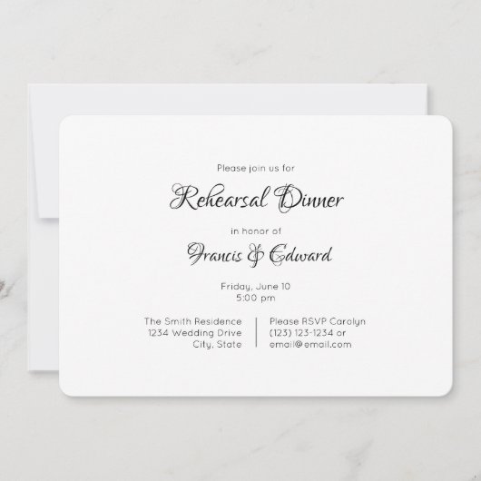 Einfache Elegante Probe Abendessen Einladung (Vorderseite)