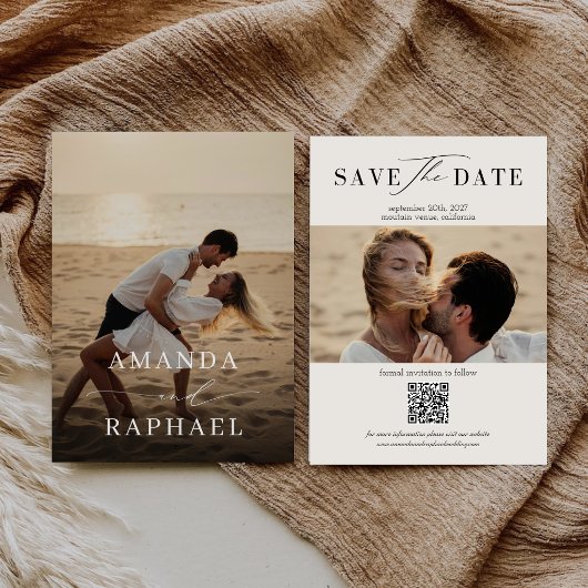 Einfache elegante QR-Code-Foto-Hochzeit Save The Date