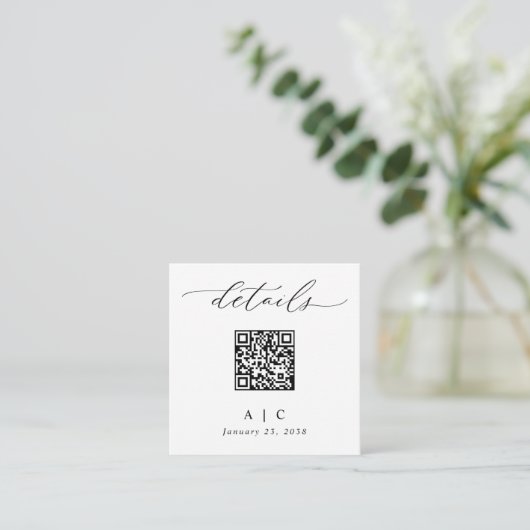 Einfache Elegante QR Code Hochzeitsdetails Begleitkarte (Stehend Vorderseite)
