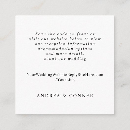 Einfache Elegante QR Code Hochzeitsdetails Begleitkarte (Rückseite)