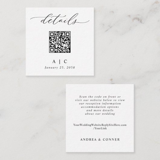 Einfache Elegante QR Code Hochzeitsdetails Begleitkarte (Vorne/Hinten)