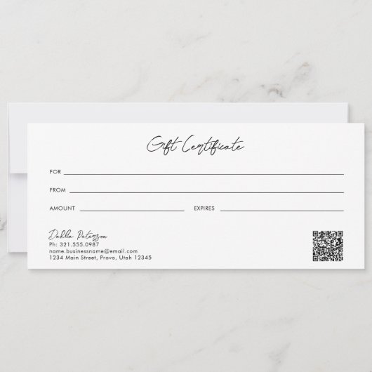 Einfache Elegante QR Code Modernes Geschenkgutacht (Rückseite)