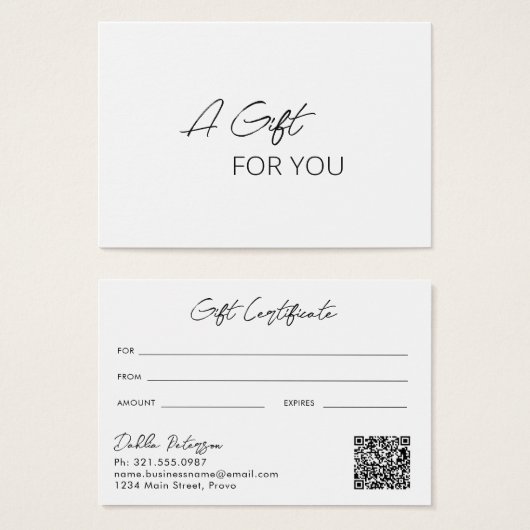 Einfache Elegante QR Code Modernes Geschenkgutacht (Vorne & Hinten)