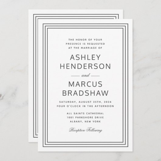 Einfache elegante Rahmen Moderne Hochzeitseinladun Einladung (Vorne/Hinten)