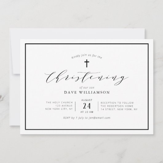 Einfache, elegante Rahmen-Taufeinladung Einladung (Vorderseite)