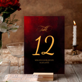 Einfache Elegante Red Black Gold Calligrafy Weddin Tischnummer