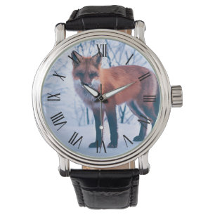 Einfache Elegante Red Fox Artwork Männerwache Armbanduhr