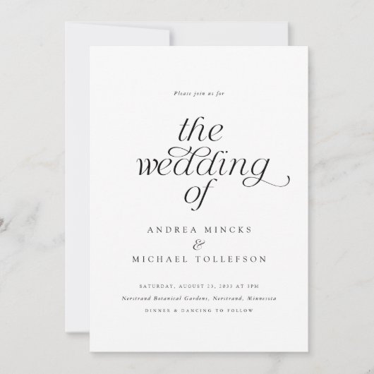 Einfache, elegante Romantik bei einer Hochzeit Einladung (Vorderseite)