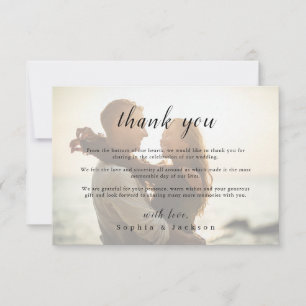 Einfache elegante romantische Schriftfoto-Hochzeit Dankeskarte