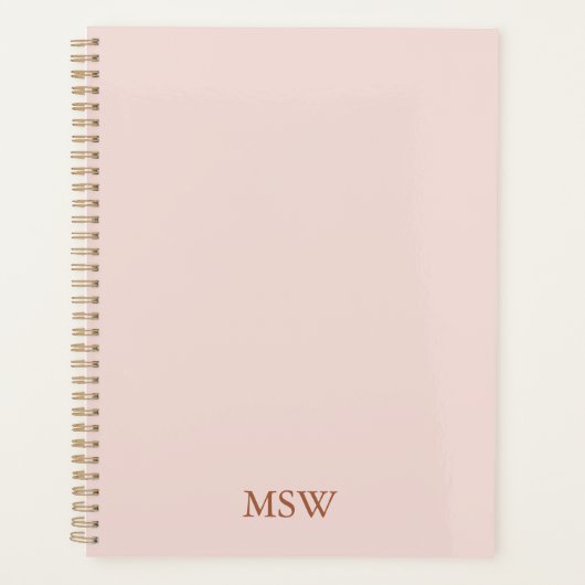 Einfache, elegante, rosa, benutzerdefinierte Monog Planer (Vorderseite)