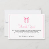 Einfache elegante Rosa Bow Babydusche Dankeskarte (Vorderseite)